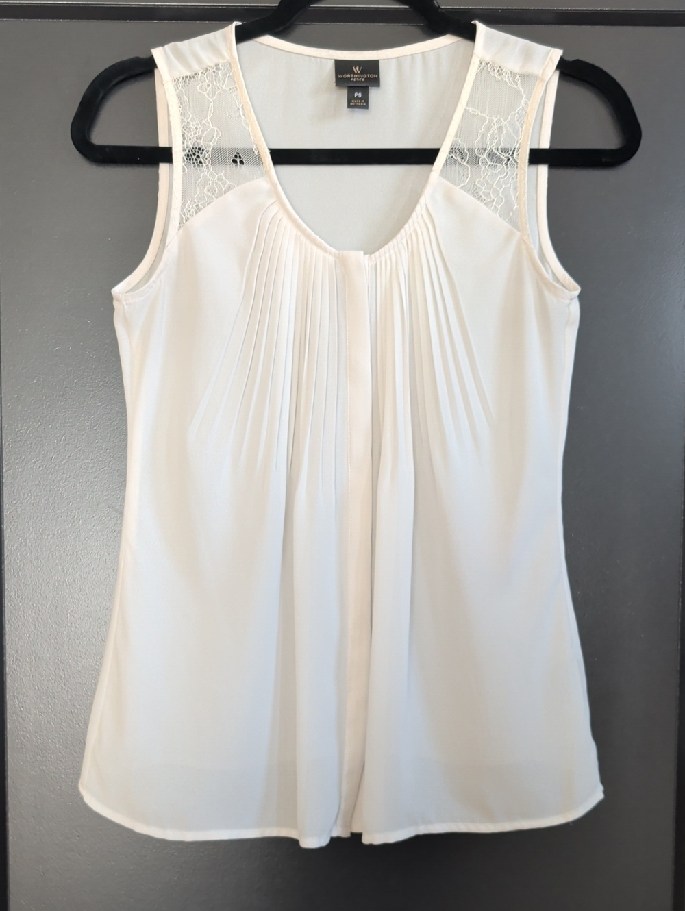 Worthington Cream Lace-Trim Pleated Sleeveless Camisole